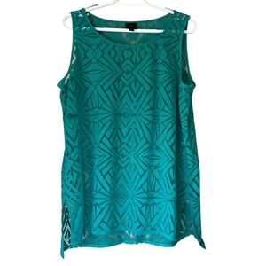 Worthington Sheer Teal Tank Top Size Large